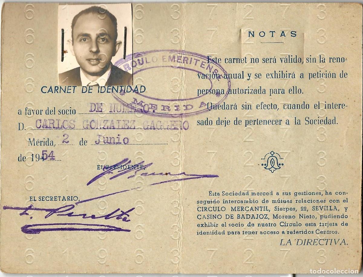 Coleccionismo deportivo: MERIDA CIRCULO EMERITENSE CARNET DE SOCIO 1954 B21 - Foto 1