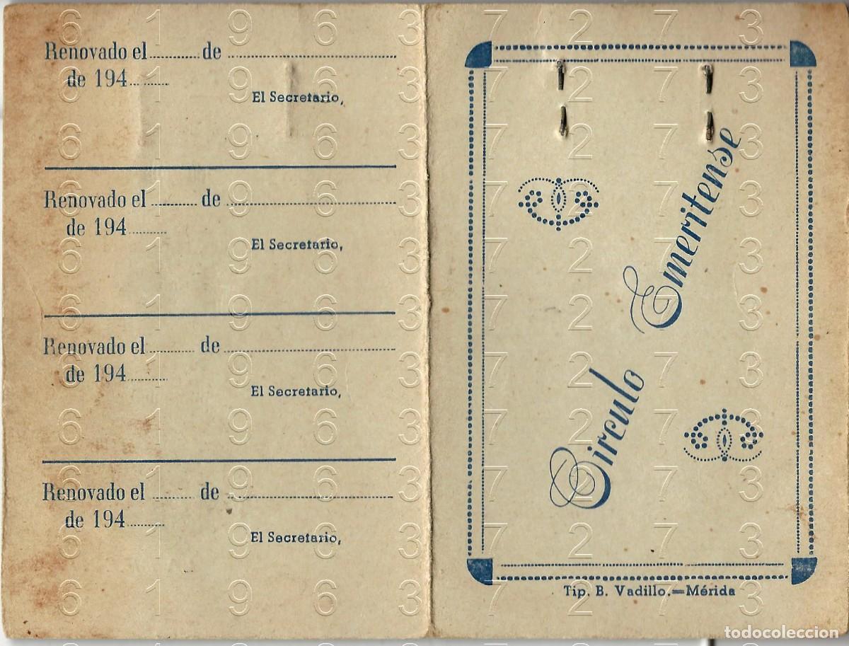 Coleccionismo deportivo: MERIDA CIRCULO EMERITENSE CARNET DE SOCIO 1954 B21 - Foto 2