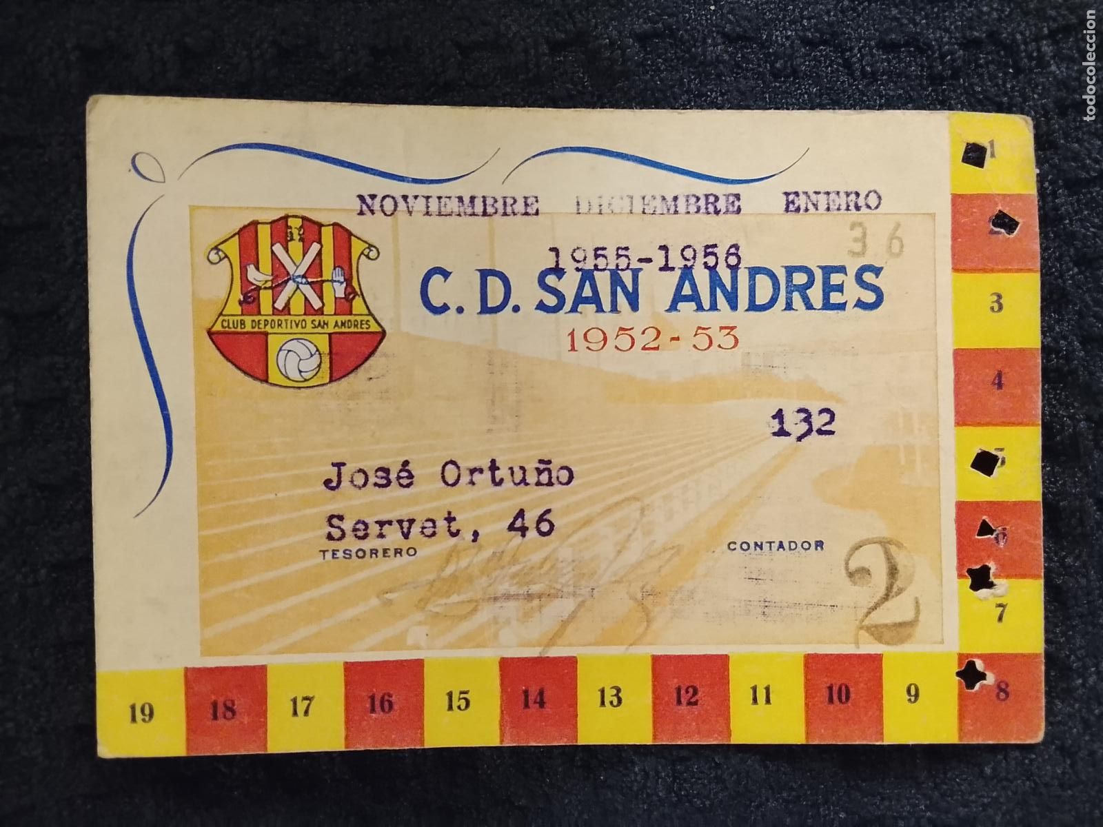Coleccionismo deportivo: FUTBOL - SANT ANDREU - CD SAN ANDRES 1952 1953 - CARNET DE SOCIO 1955 1956 -VER FOTOS-(115.445)