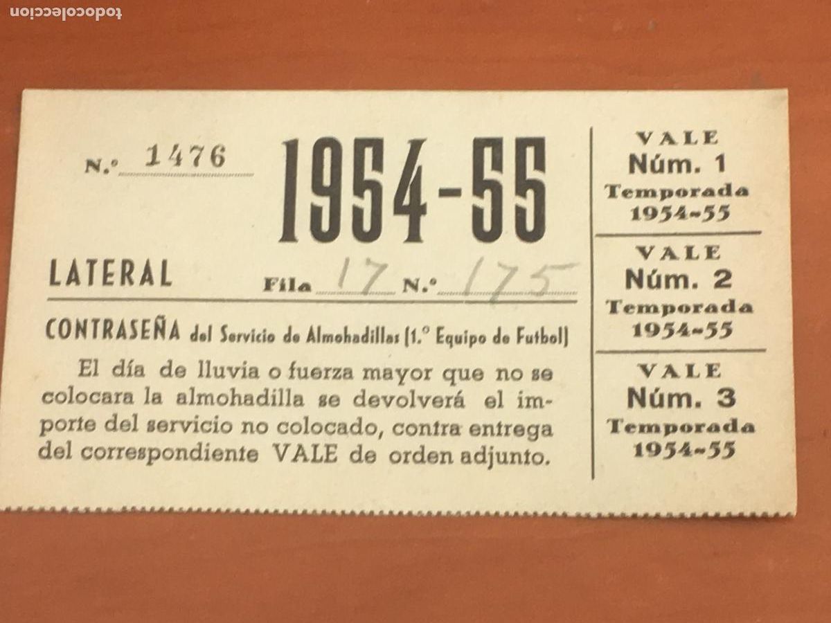 Coleccionismo deportivo: futbol club barcelona entrada cupon vales para almohadillas campo de las corts 1954 1955 54 55
