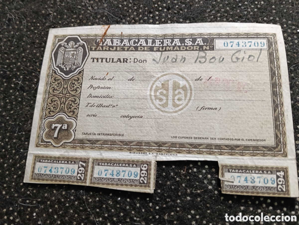 Coleccionismo deportivo: TABACALERA ESPA&Ntilde;OLA - TARJETA DE FUMADOR