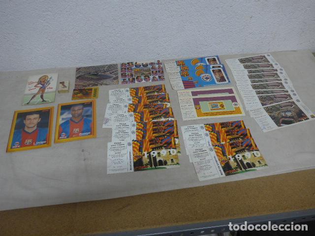 Coleccionismo deportivo: Antiguo lote Futbol Club Barcelona: 3 postales, 1 carnet, cerillas, fichas, loteria penya cinc copes