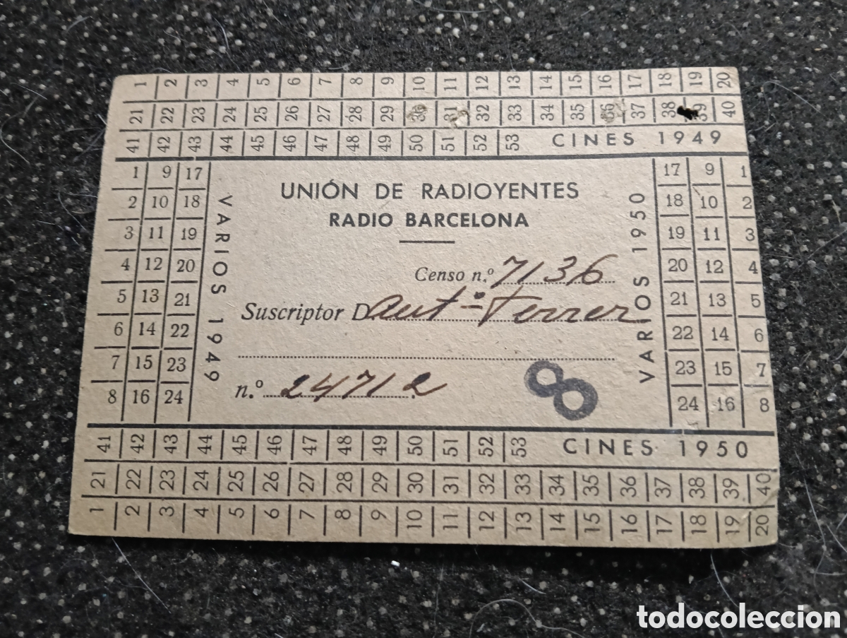 Coleccionismo deportivo: 1949 Uni&oacute;n de Radioyentes Radio Barcelona Antonio Ferrer, sellado, buen estado