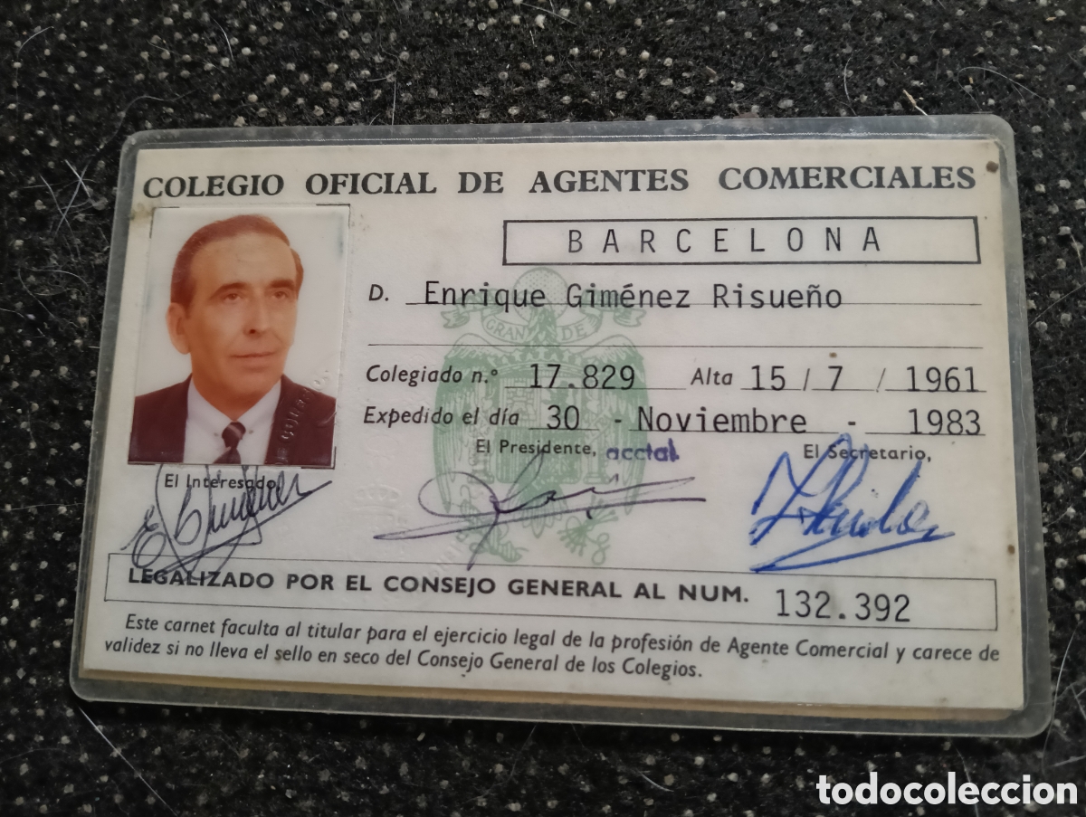 Coleccionismo deportivo: Colegio Oficial de Agentes Comerciales Barcelona 1961 Enrique Gim&eacute;nez Risue&ntilde;o