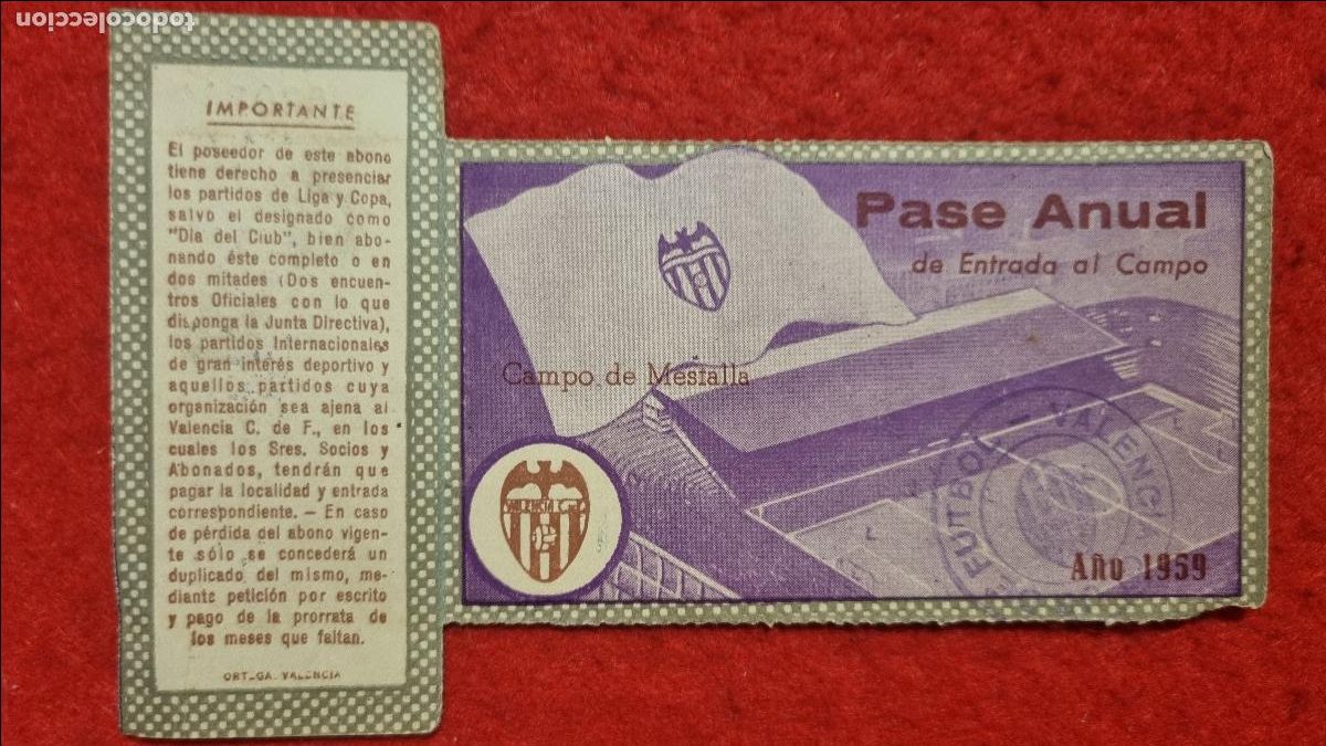 Coleccionismo deportivo: PASE FUTBOL SOCIO VALENCIA CF ANUAL 1959 ABONADO ORIGINAL PS1