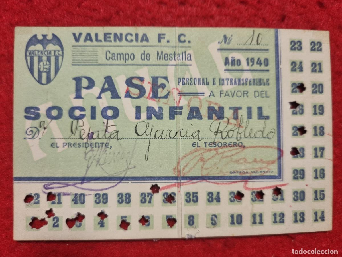 Coleccionismo deportivo: PASE FUTBOL SOCIO VALENCIA CF ANUAL 1940 ABONADO INFANTIL ORIGINAL PS1