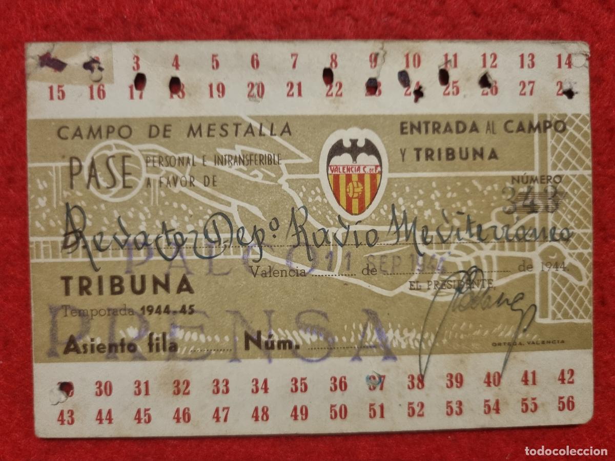 Coleccionismo deportivo: PASE FUTBOL SOCIO VALENCIA CF ANUAL 1944 1945 PRENSA RADIO ORIGINAL PS1