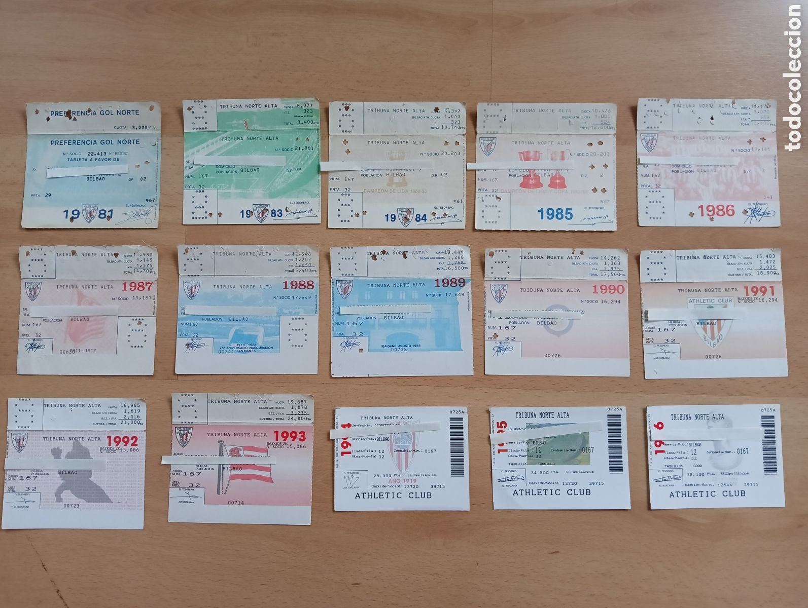 Coleccionismo deportivo: ATHLETIC BILBAO.Lote de 15 Tarjetas Socio Abono.