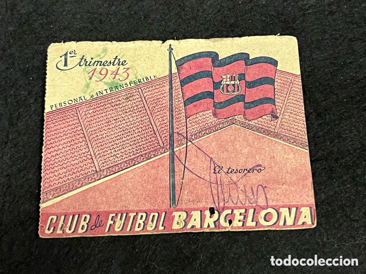 Coleccionismo deportivo: CARNET SOCIO FC CF BARCELONA 1 PRIMER TRIMESTRE 1943 SOCI BAR&Ccedil;A.