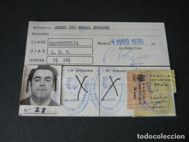Coleccionismo deportivo: TARJETA IDENTIDAD SOCIO GIMNASIO GENERAL MOSCARDO MADRID HALTEROFILIA 1970