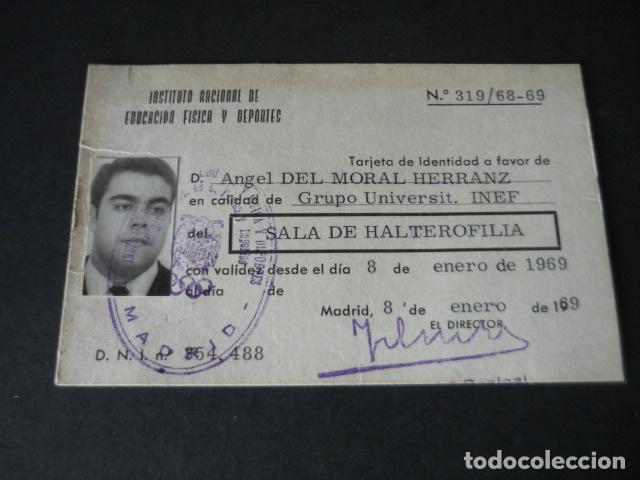 Coleccionismo deportivo: TARJETA IDENTIDAD INSTITUTO NACIONAL EDUCACION FISICA SALA HALTEROFILIA 1969