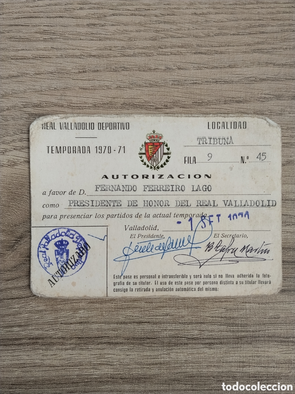 Coleccionismo deportivo: Carnet presidente de honor real Valladolid deportivo.futbol.vallisoletano.deporte.castilla y le&oacute;n.bu