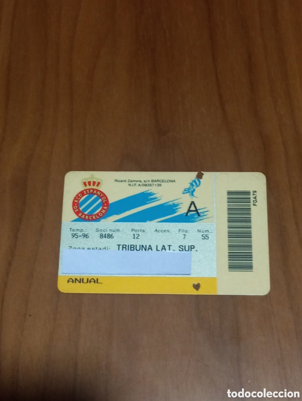 Coleccionismo deportivo: CARNET ABONO RCD ESPANYOL 1995 1996