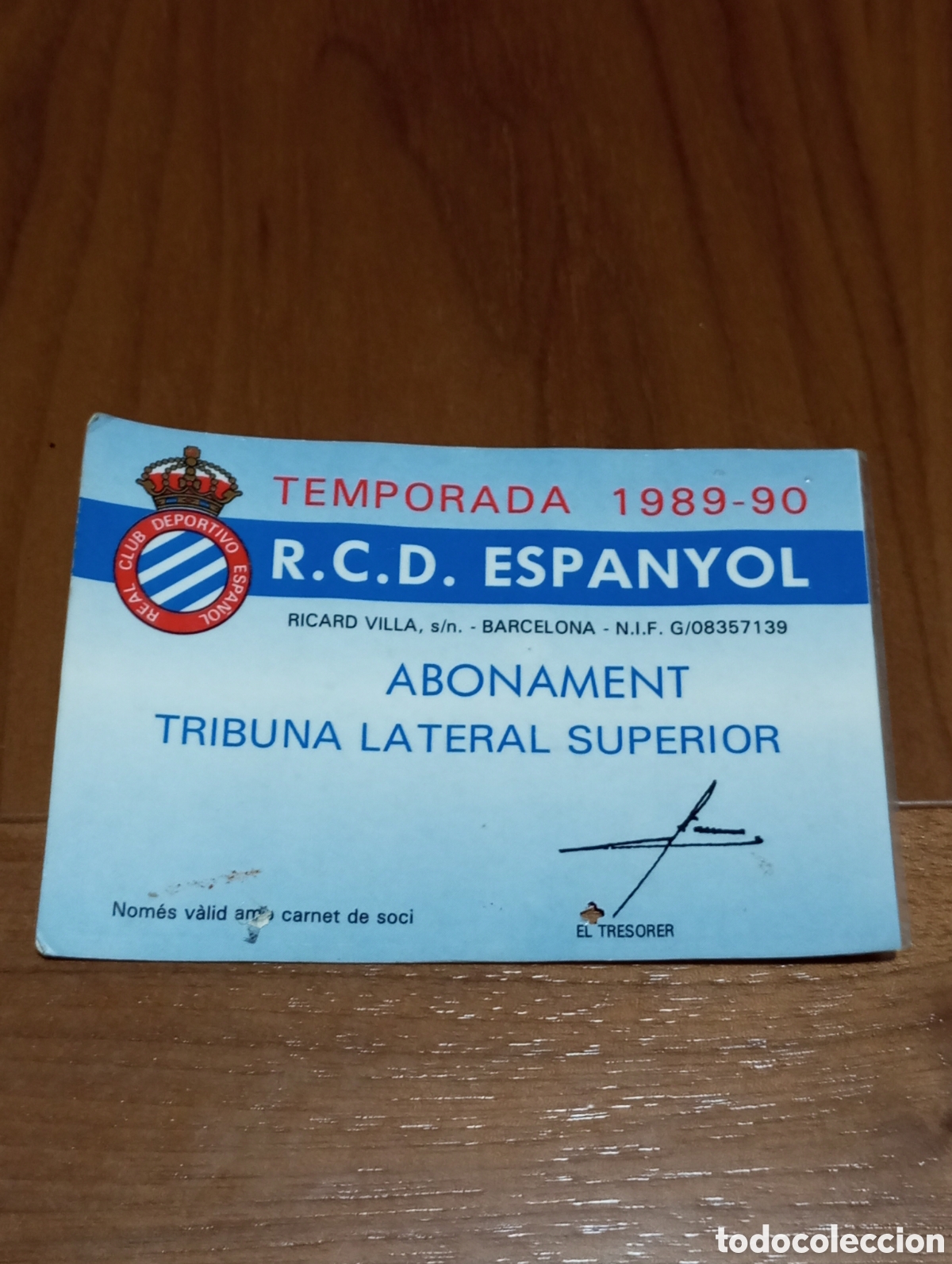 Coleccionismo deportivo: CARNET ABONO RCD ESPANYOL 1989 1990