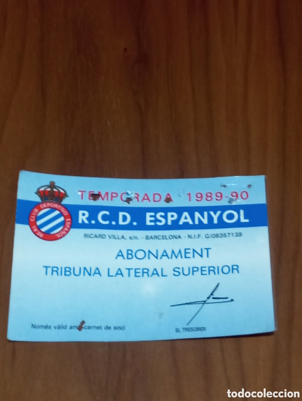 Coleccionismo deportivo: CARNET ABONO RCD ESPANYOL 1989 1990