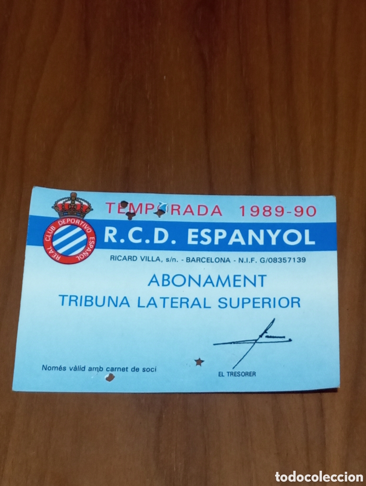 Coleccionismo deportivo: CARNET ABONO RCD ESPANYOL 1989 1990