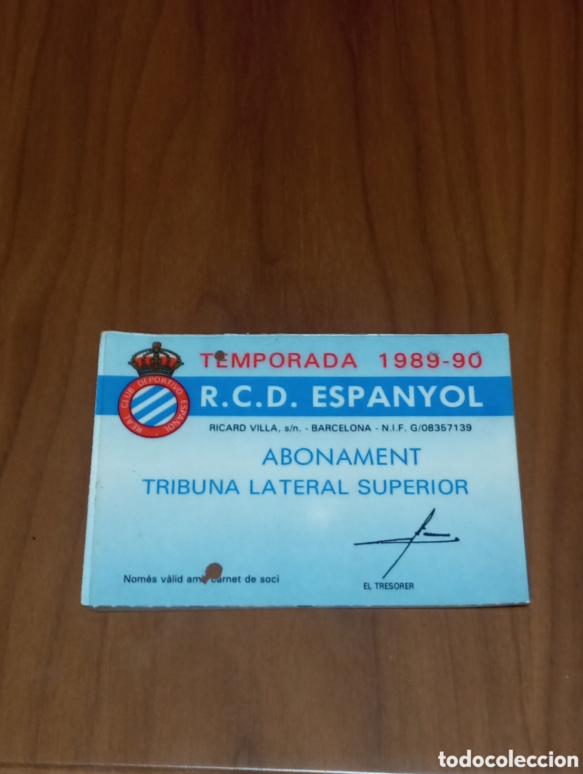Coleccionismo deportivo: CARNET ABONO RCD ESPANYOL 1989 1990
