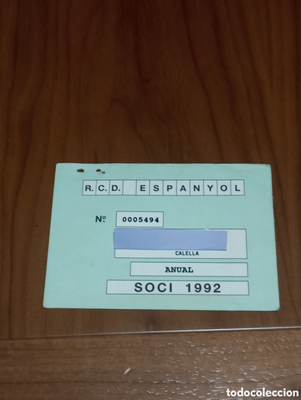 Coleccionismo deportivo: CARNET SOCIO RCD ESPANYOL 1992 - Foto 2