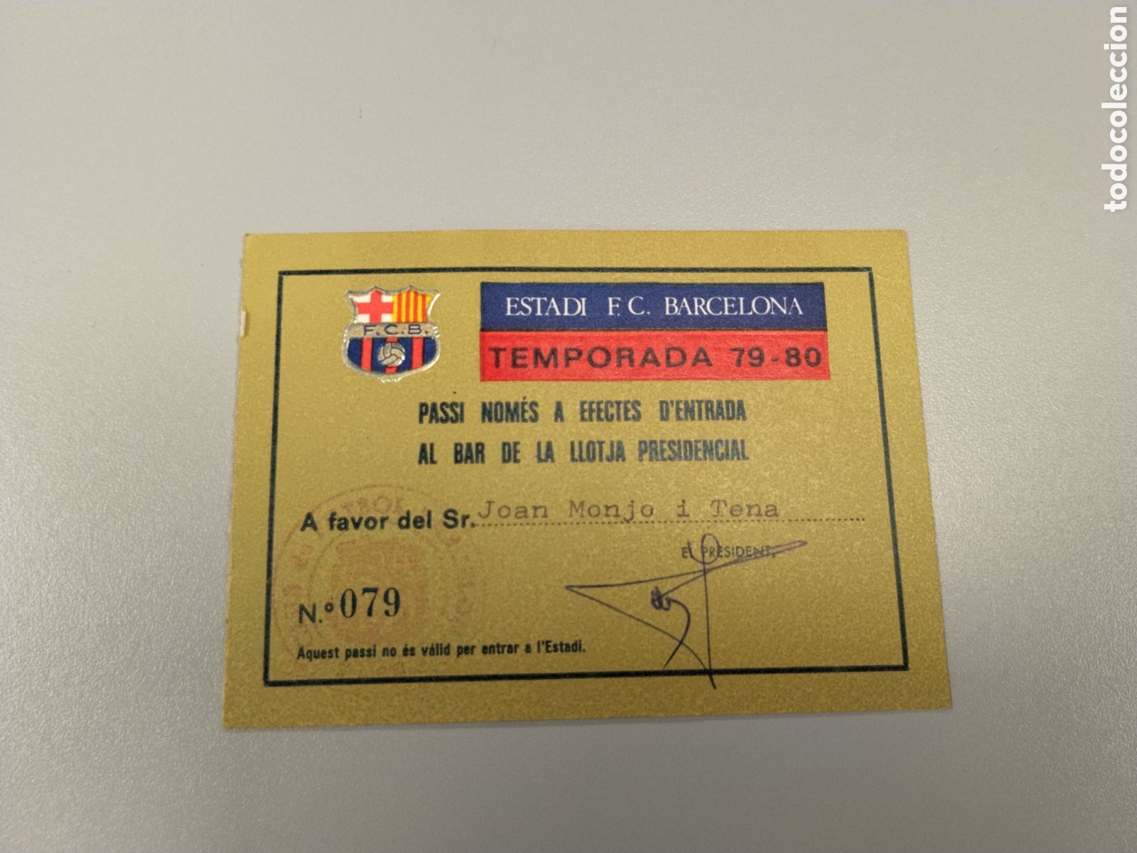 Coleccionismo deportivo: Carnet socio del palco FC Barcelona temporada 79/80.bar&ccedil;a.culers.camp nou.llotja presidencial.les co