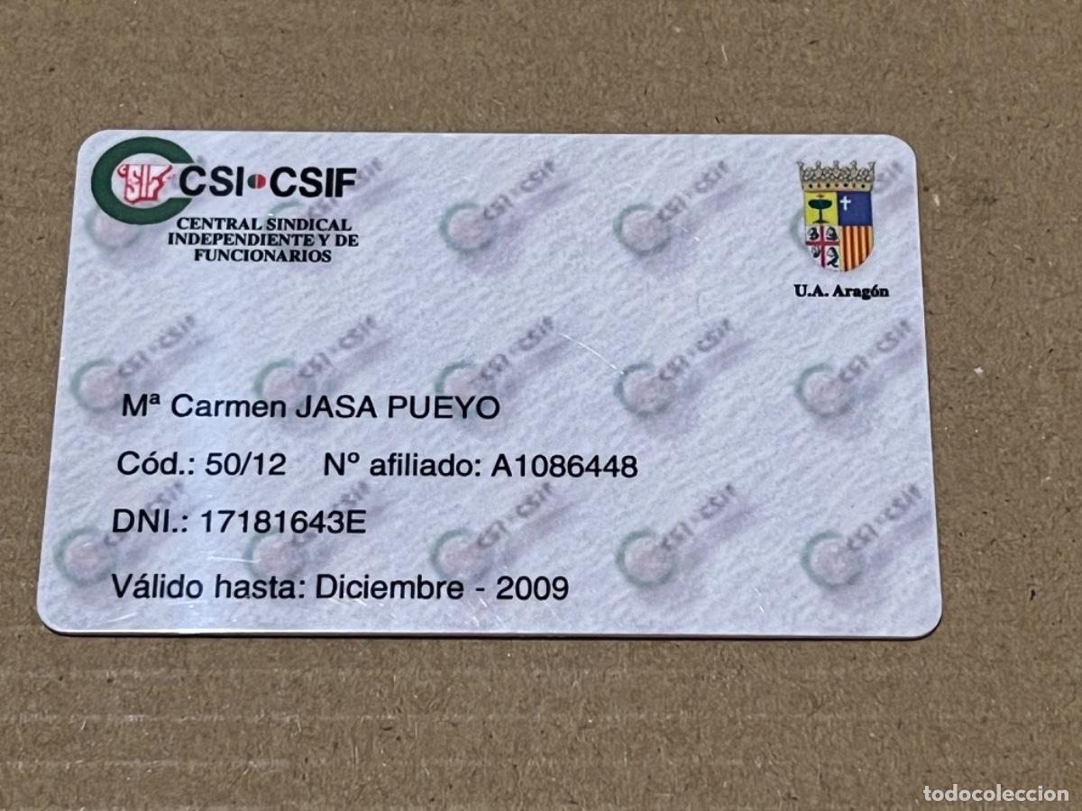 Coleccionismo deportivo: Tarjeta carnet CENTRAL SINDICAL INDEPENDIENTE Y DE FUNCIONARIOS para colecci&oacute;n