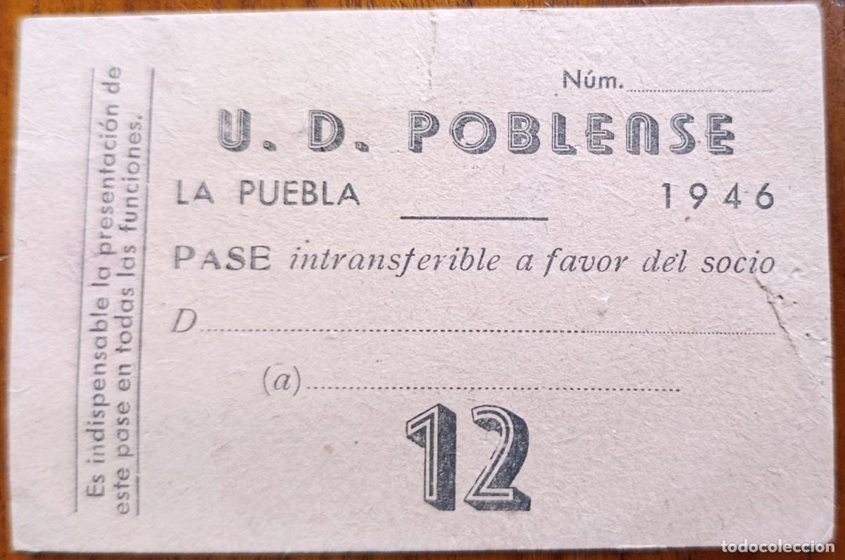 Coleccionismo deportivo: PASE SOCIO DE LA U.D. POBLENSE. MALLORCA, 1946.
