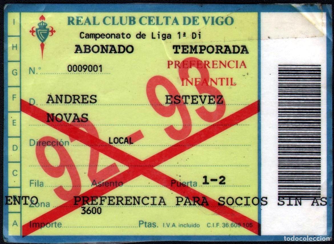 Coleccionismo deportivo: Carnet Abono / Abonado Celta de Vigo 1992-93