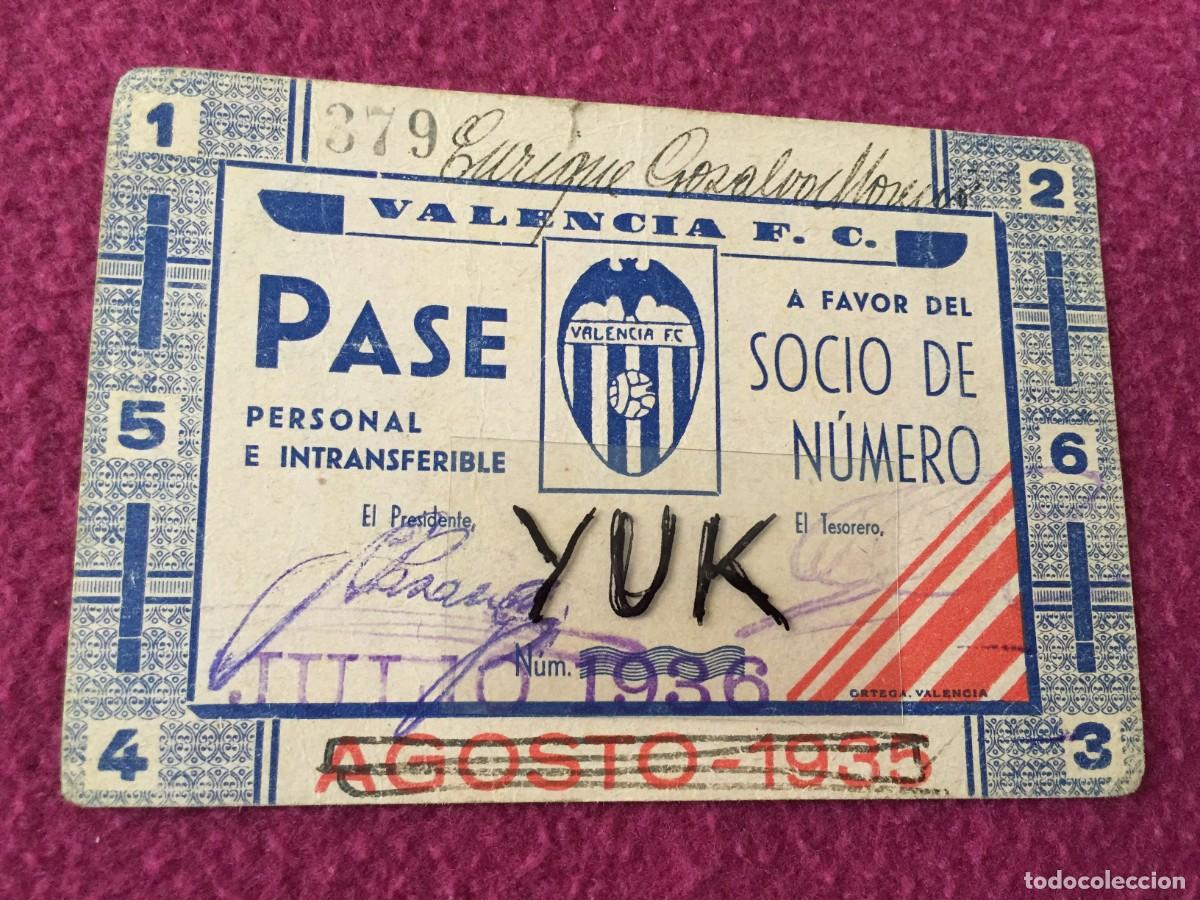 Colecionismo desportivo: Entrada campo Mestalla 1936 Pase Mensual Julio Valencia FC F.C C.F CF - ORIGINAL - GUERRA CIVIL