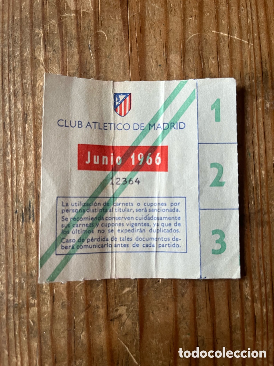 Coleccionismo deportivo: R31933 RECIBO MENSUAL CUOTA SOCIO ABONADO ABONO JUNIO 1966 CLUB ATLETICO DE MADRID