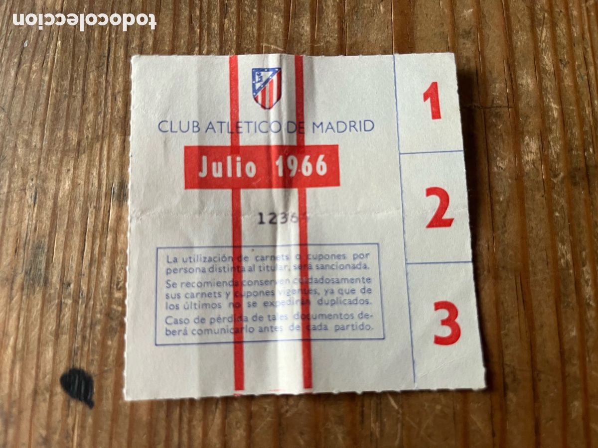 Coleccionismo deportivo: R31934 RECIBO MENSUAL CUOTA SOCIO ABONADO ABONO JULIO 1966 CLUB ATLETICO DE MADRID