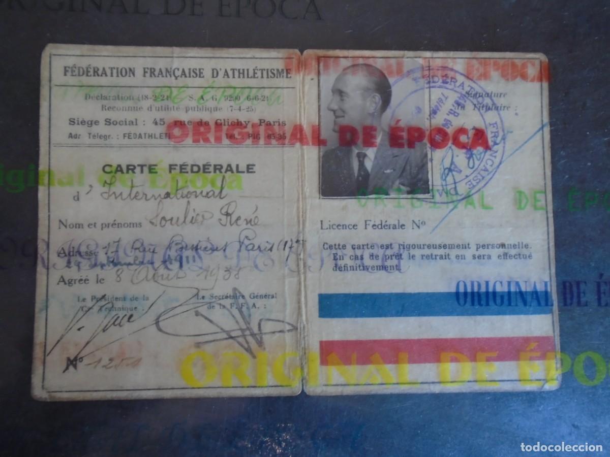 Coleccionismo deportivo: (F-260701)CARNET DEL ATLETA Ren&eacute; Soulier fue campe&oacute;n franc&eacute;s de los 800 metros en 1936