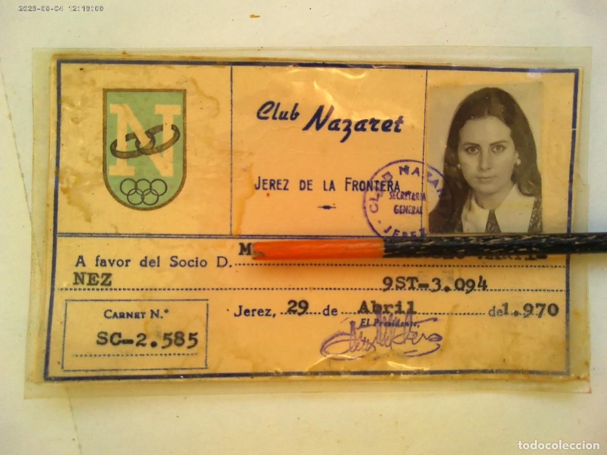 Coleccionismo deportivo: CLUB NAZARET : CARNET DE SOCIO . JEREZ DE LA FRONTERA , 1970