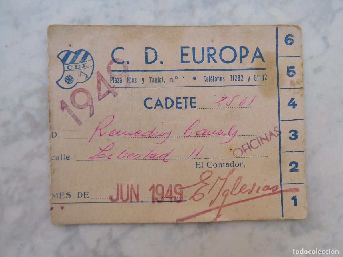 Coleccionismo deportivo: Carnet de socio 1949 Club deportivo Europa