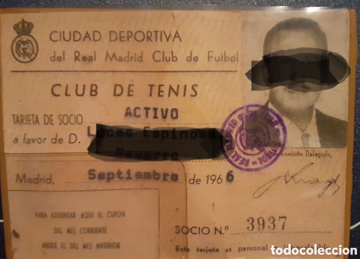 Coleccionismo deportivo: ANTIGUO CARNET SOCIO CLUB DE TENIS. CIUDAD DEPORTIVA DEL REAL MADRID. 1966
