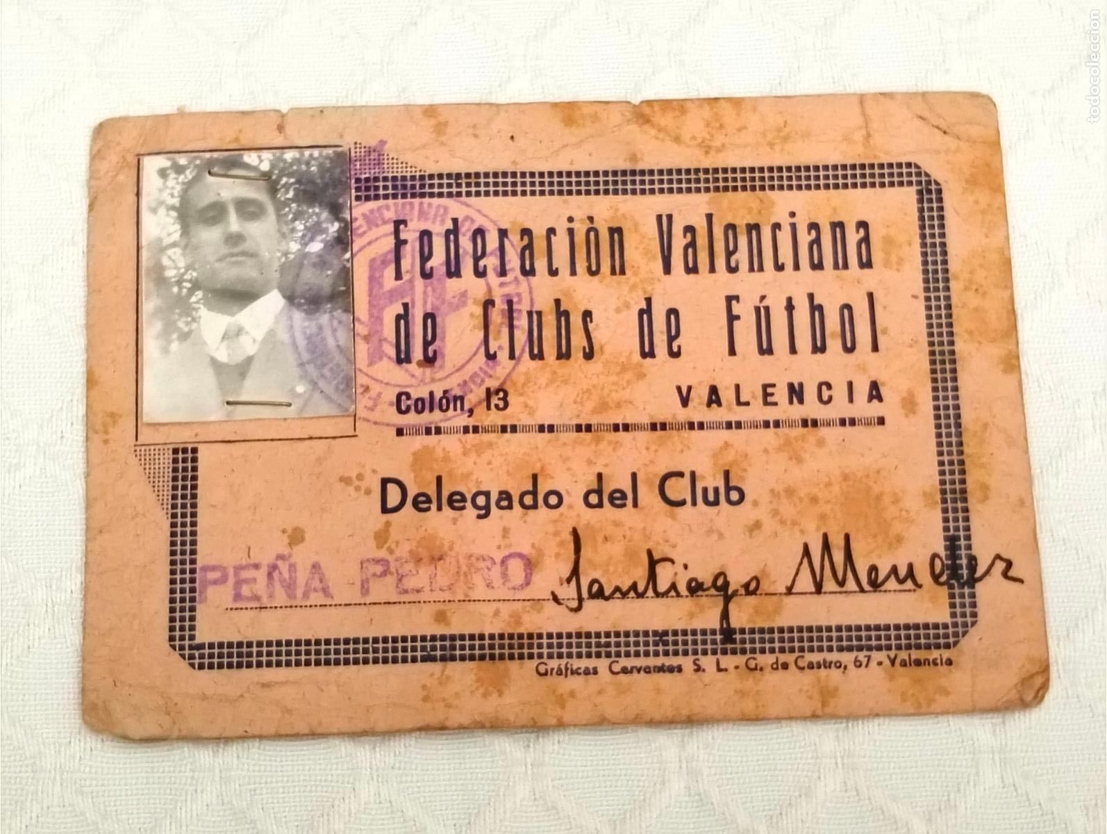 Coleccionismo deportivo: FEDERACI&Oacute;N VALENCIANA DE CLUBS DE FUTBOL CARNET DELEGADO CLUBS DE FUTBOL PE&Ntilde;A PEDRO VALENCIA CARNET