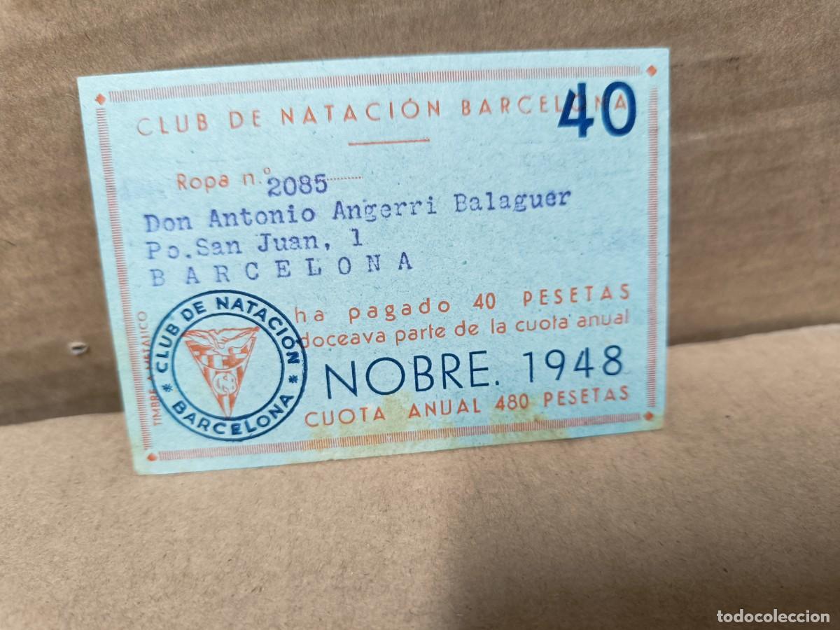 Coleccionismo deportivo: ANTIGUO RECIBO DE CARNET DE 1948 DEL CNB, CLUB NATACION BARCELONA -S1