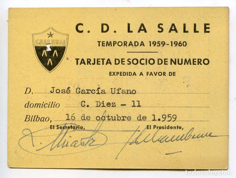 Coleccionismo deportivo: Club Deportivo La Salle, de Bilbao, Tarjeta de socio de n&uacute;mero, de 1959