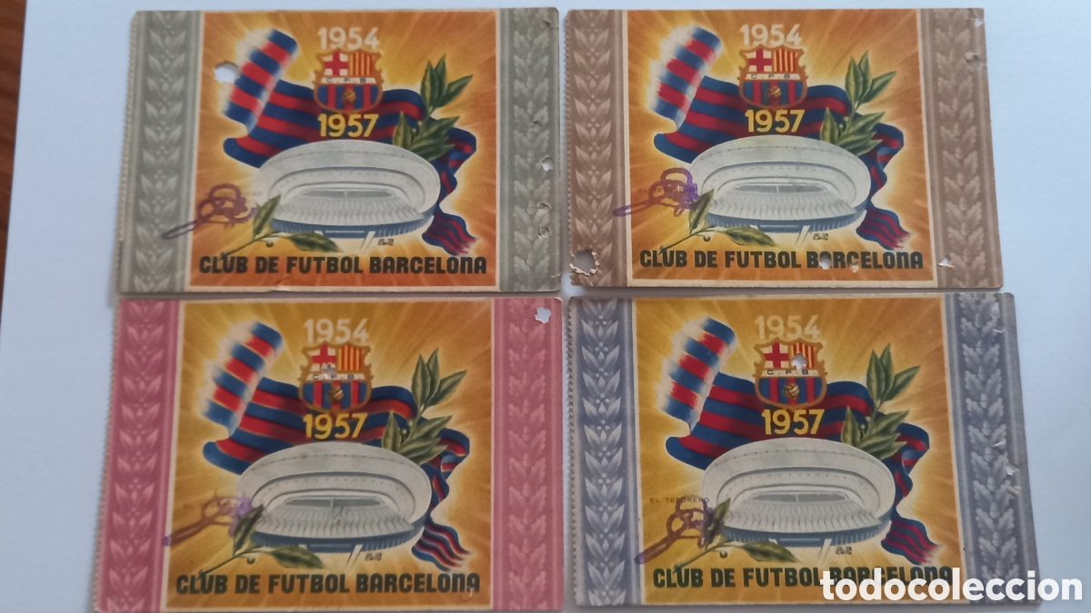 Coleccionismo deportivo: CF Barcelona. 4 carnets trimestrales 1957. A&ntilde;o completo