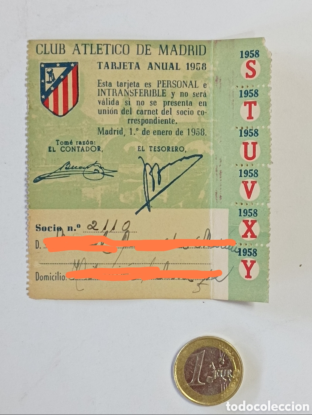 Coleccionismo deportivo: ABONO 1958 ATL&Eacute;TICO DE MADRID. VER FOTOS.
