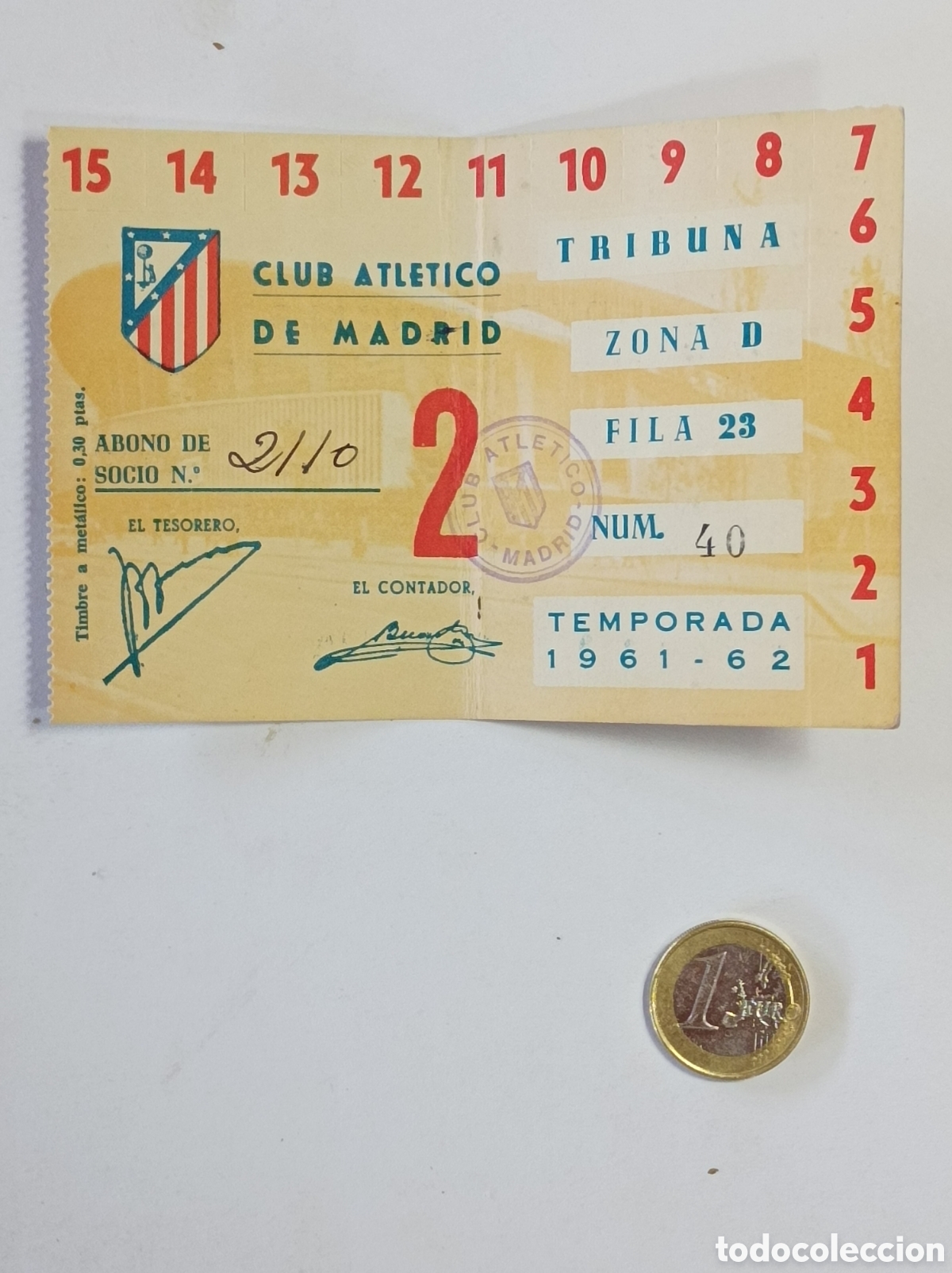 Coleccionismo deportivo: ABONO 1962 ATL&Eacute;TICO DE MADRID. COMPLETO.