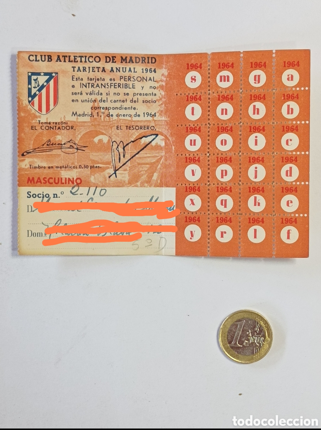 Coleccionismo deportivo: ABONO 1964 ATL&Eacute;TICO DE MADRID. COMPLETO.