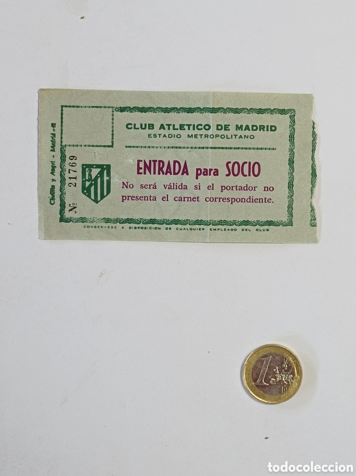 Coleccionismo deportivo: ENTRADA PARA SOCIO ESTADIO METROPOLITANO. ATL&Eacute;TICO DE MADRID.