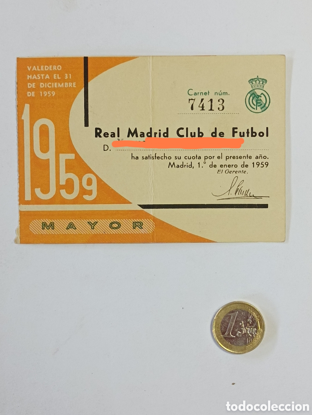 Coleccionismo deportivo: ABONO 1959 REAL MADRID. MUY BUEN ESTADO.