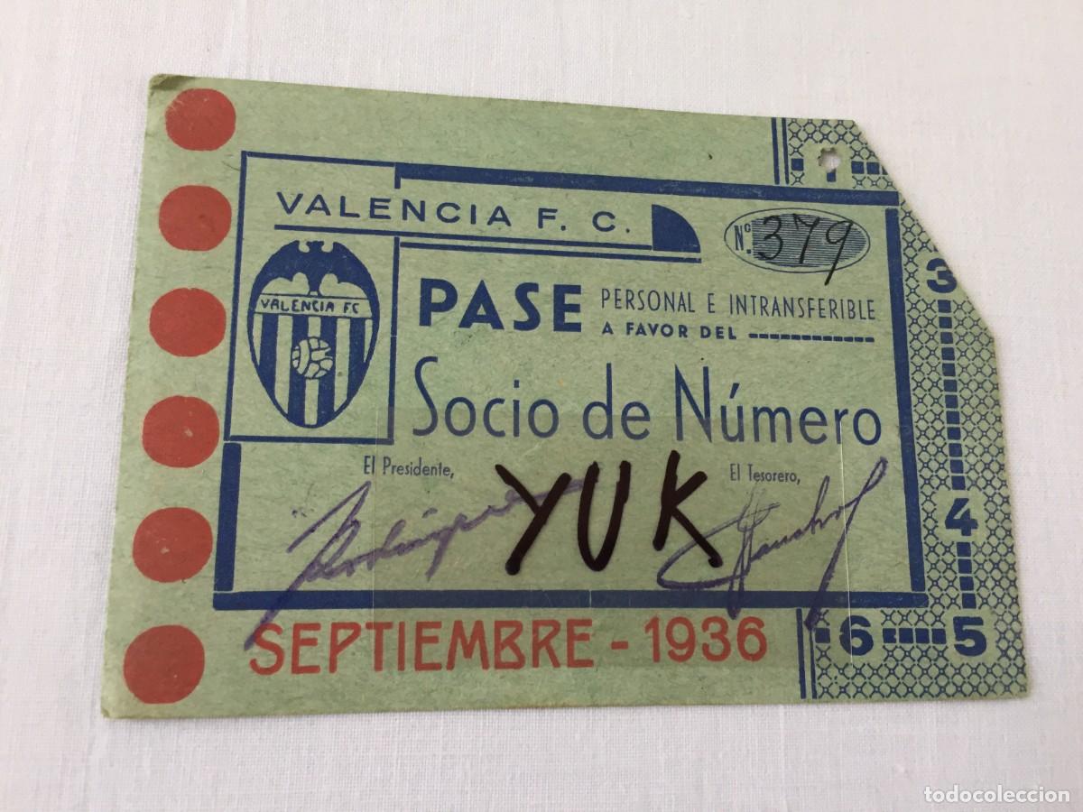 Coleccionismo deportivo: Entrada campo Mestalla 1936 Pase Mensual Septiembre Valencia FC F.C C.F CF - ORIGINAL - GUERRA CIVIL