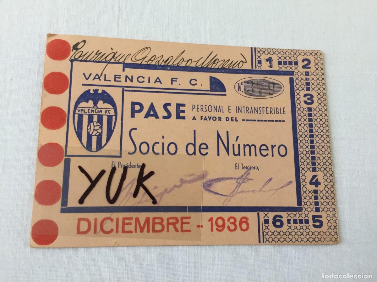Coleccionismo deportivo: Entrada campo Mestalla 1936 Pase Mensual Diciembre Valencia FC F.C C.F CF - ORIGINAL - GUERRA CIVIL