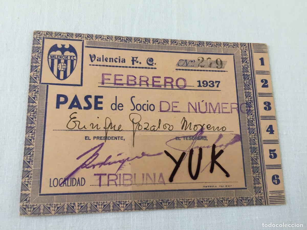 Coleccionismo deportivo: Entrada campo Mestalla - Pase Mensual de Febrero 1937 Valencia FC F.C C.F CF -ORIGINAL -GUERRA CIVIL