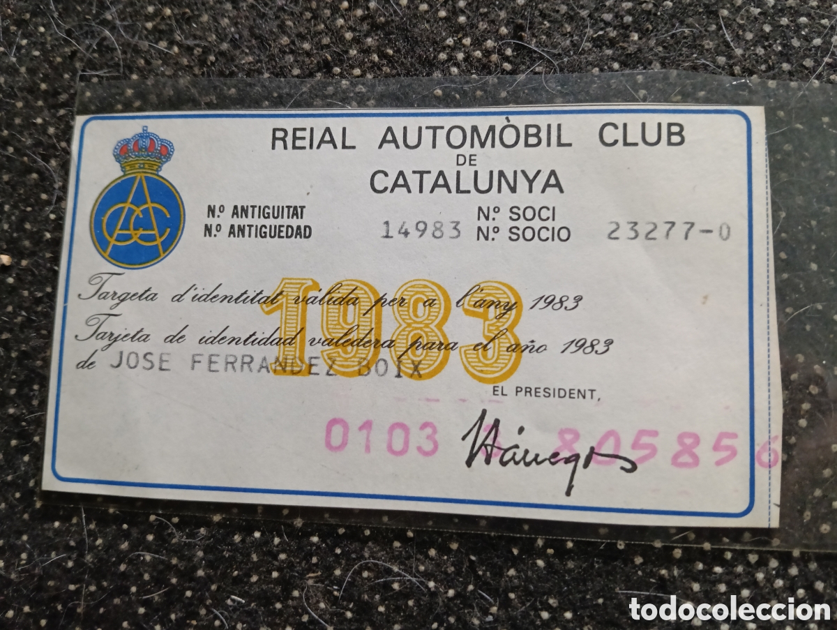 Coleccionismo deportivo: 1983 carnet del Reial Automobil Club de Catalunya Jos&eacute; Fern&aacute;ndez