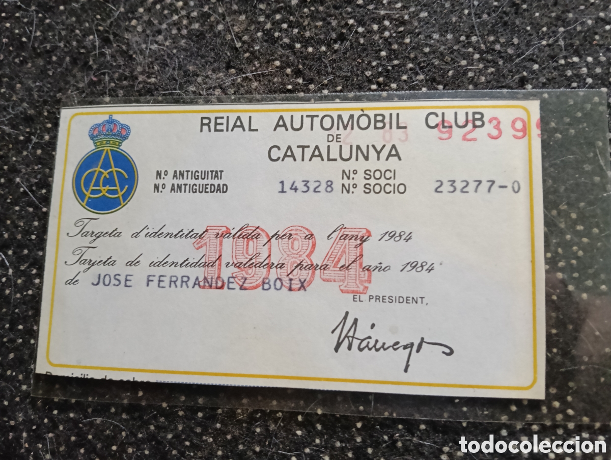Coleccionismo deportivo: 1984 carnet del Reial Automobil Club de Catalunya Jos&eacute; Fern&aacute;ndez