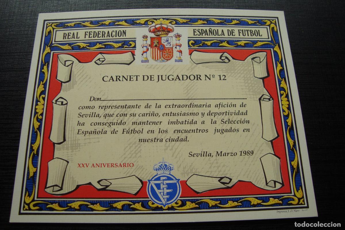 Coleccionismo deportivo: ANTIGUO CARNET JUGADOR N&ordm; 12. FEDERACION ESPA&Ntilde;OLA FUTBOL SEVILLA 1989. FRUTOS SECOS KELIA