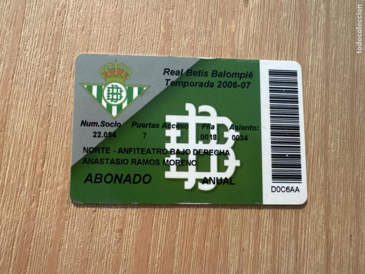 Coleccionismo deportivo: B2 (1). ABONO TEMPORADA 2006-07 06-07 BETIS