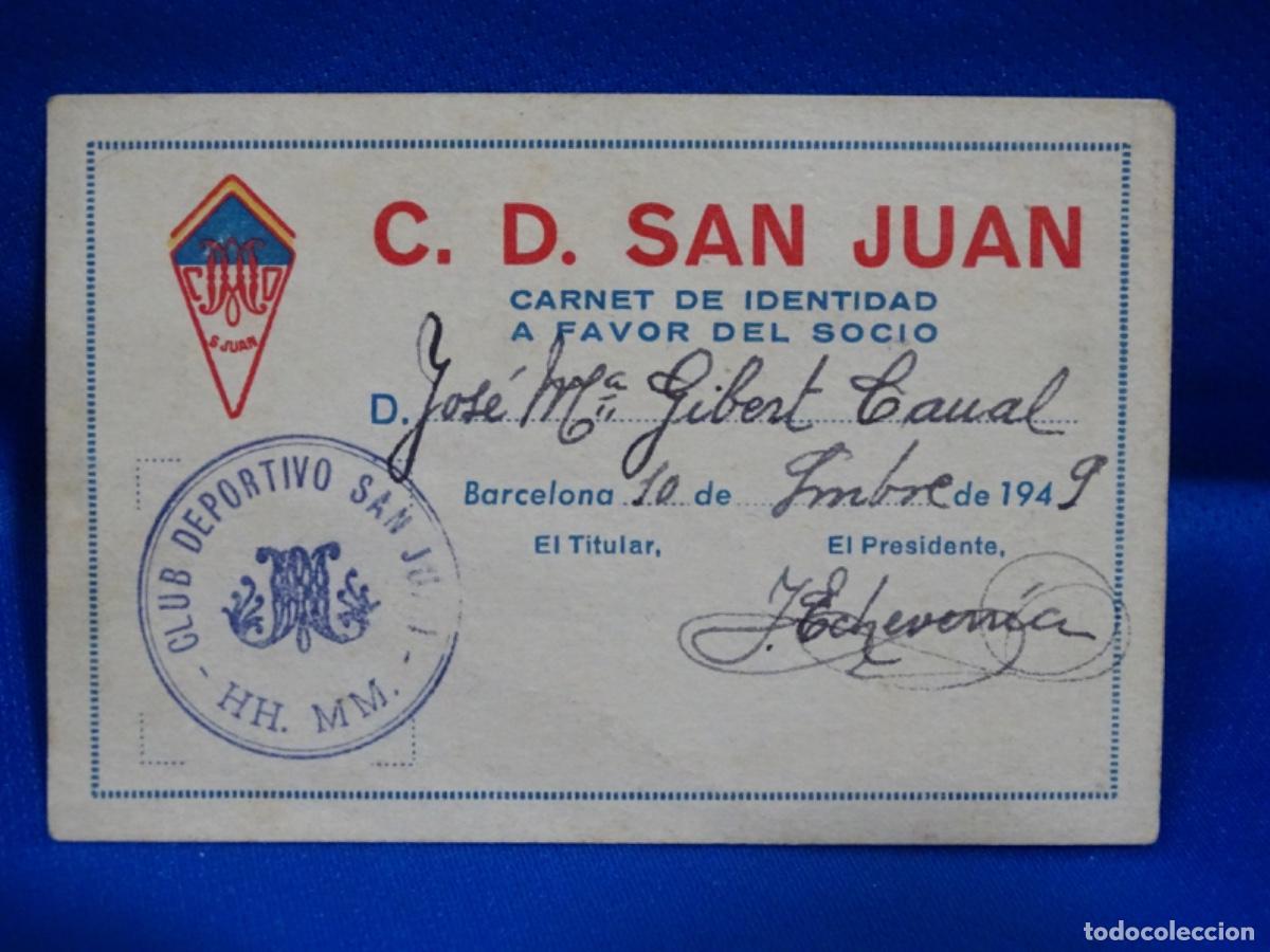 Coleccionismo deportivo: CARNET DE SOCIO C. D. SANT JUAN DE BARCELONA. 1949